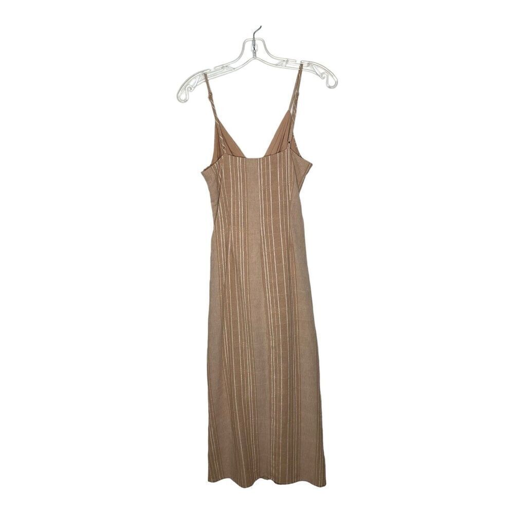 Mustard Seed Women’sDress Medium Cotton Twist Front Tan Stripes Midi Lagenlook - Picture 4 of 15